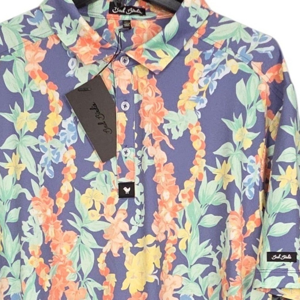 Bad‎ Birdie Golf Polo Mens XXL Blue Shirt Lei'd Floral Tropical Performance NWT